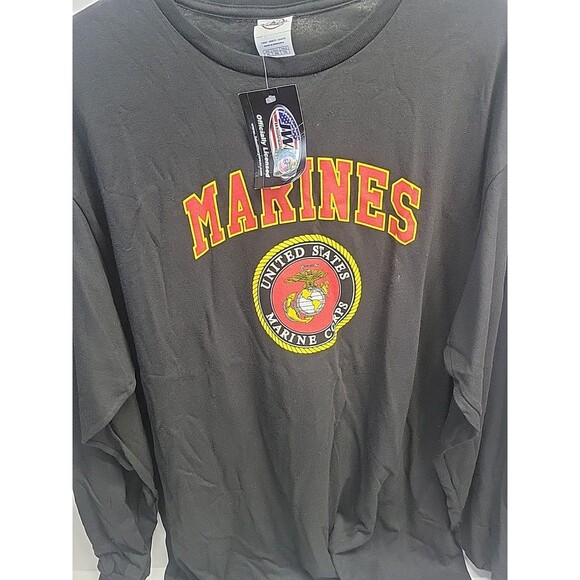 USMC MARINES US MARINE CORPS BLACK CREWNECK LONG SLEEVE SHIRT NWT XL - Picture 1 of 8
